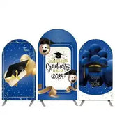 2024 graduation banner set with gold and blue accents, includes 3 banners for party decorations.